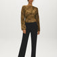 Floral Flocked Mesh Top with Balloon Sleeves - Front View - Suzy Shier