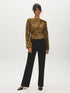 Floral Flocked Mesh Top with Balloon Sleeves - Front View - Suzy Shier