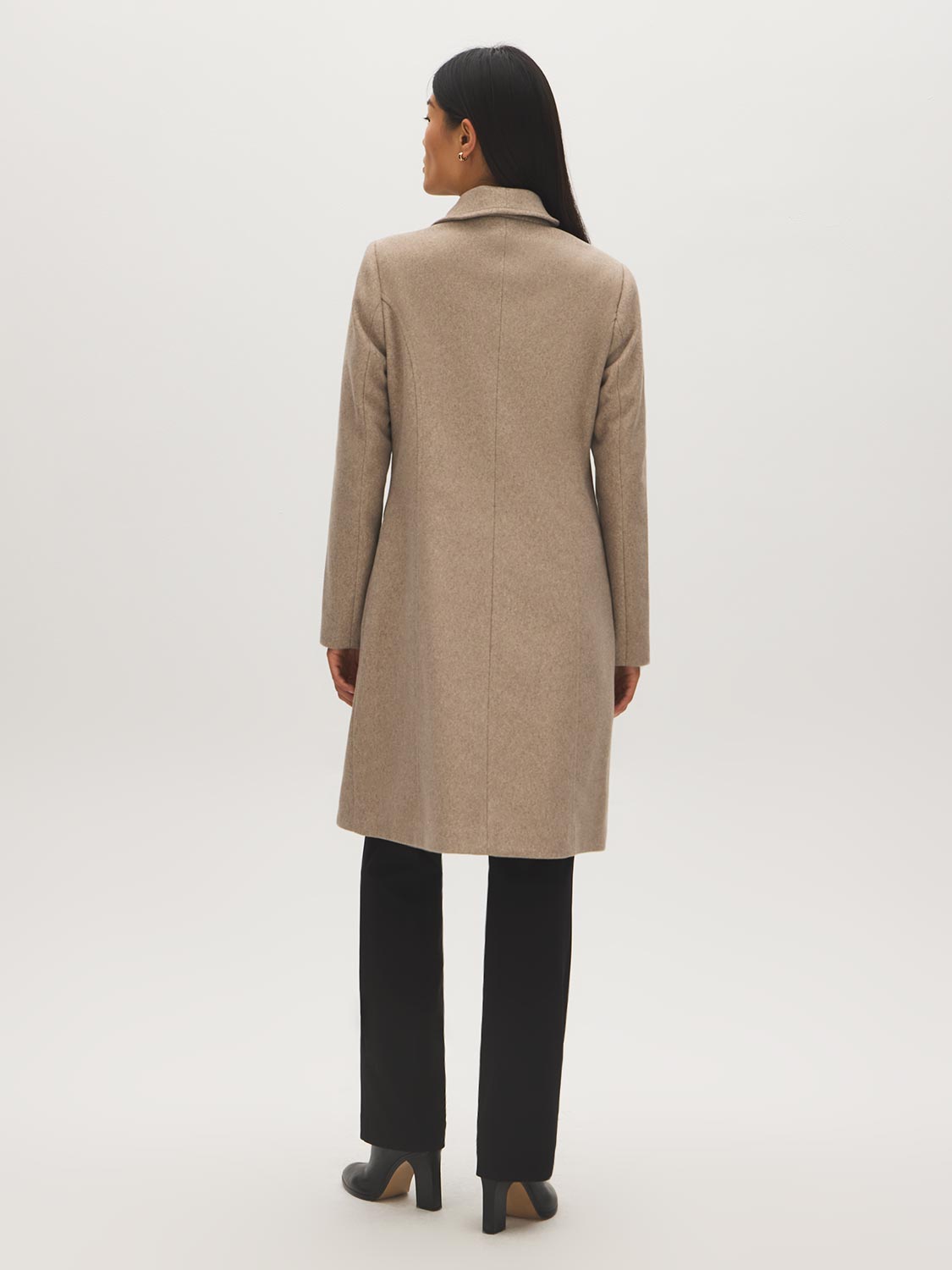 Taupe Melange Asymmetrical Zip Faux Wool Coat - Back View - Suzy Shier
