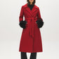Dark Brown Melange Long Belted Faux Wool Coat - Collar Detail - Suzy Shier