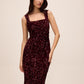 Burgundy Sequin Square Neck Sheath Dress - Front View - Le Chateau