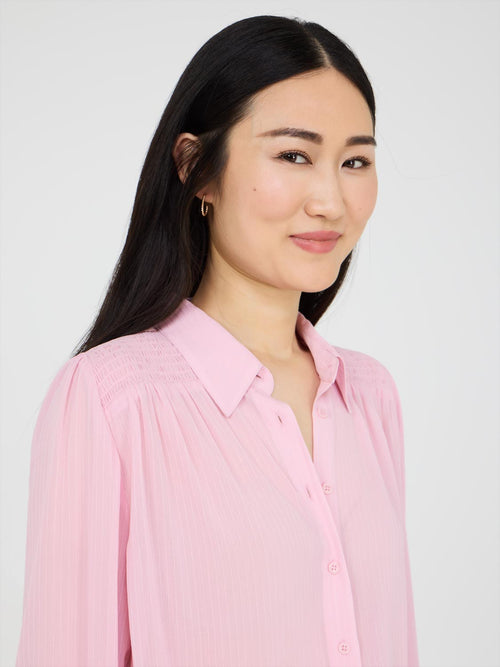 Button-Front Blouse With Tie Front