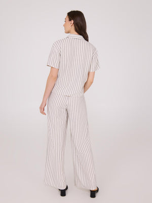 Striped Linen Blend Short Sleeve Blouse Sand