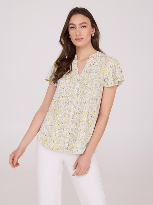 Floral Print Flutter Sleeve Chiffon Blouse