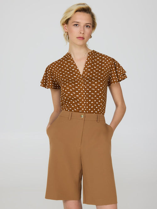 Dot Print Flutter Sleeve Chiffon Blouse
