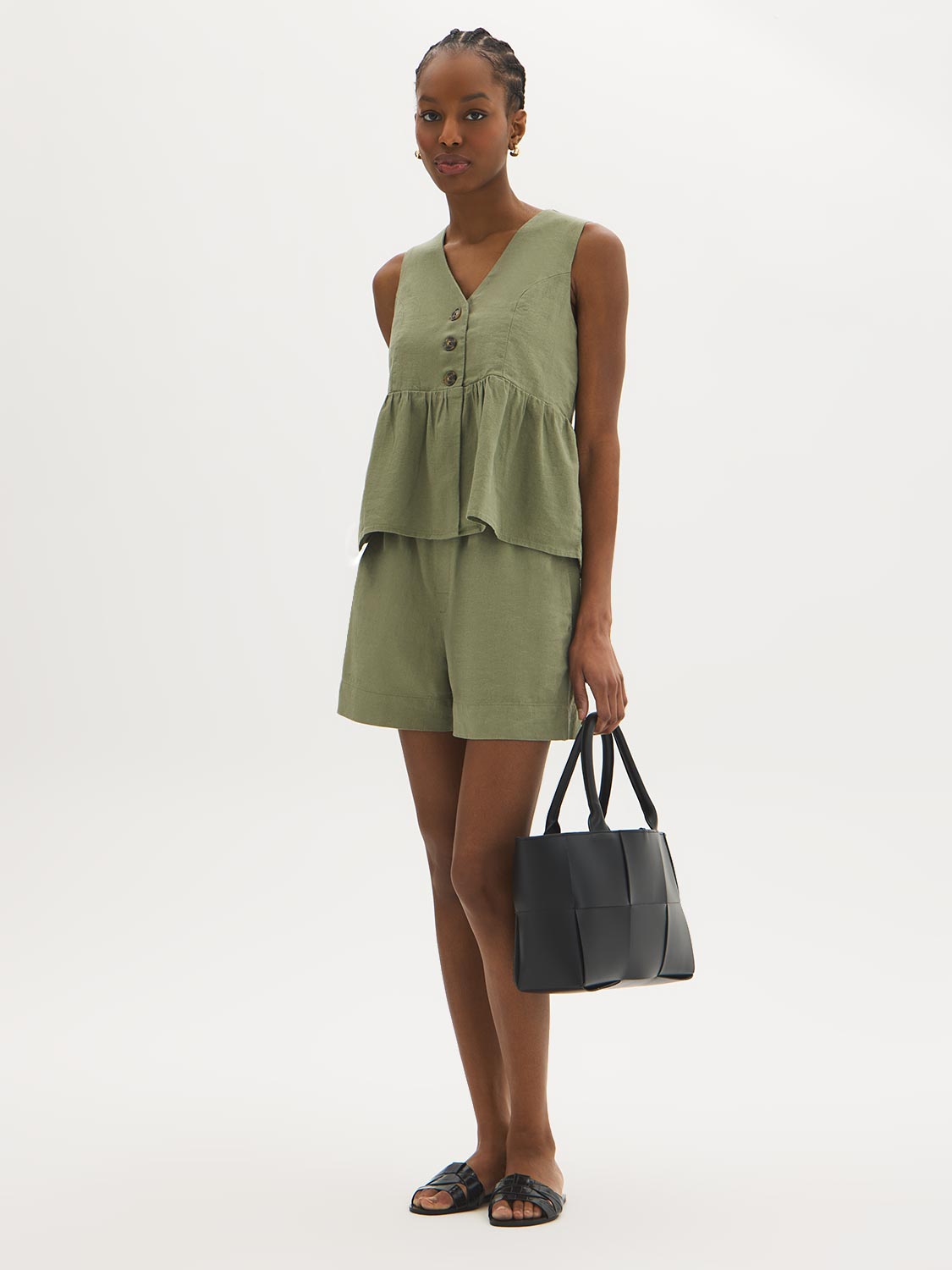 Linen-Blend Peplum Top – Suzy Shier