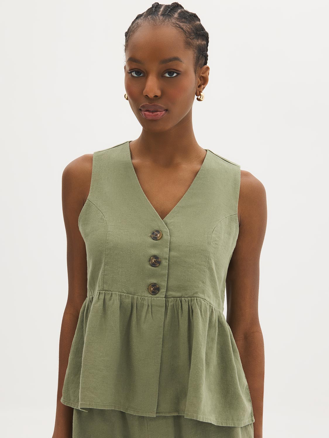 トップス HEVE shirring peplum BL Linen-Blend Peplum Top – Suzy Shier