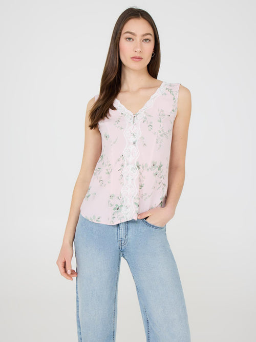 Floral Print Lace Vest Top