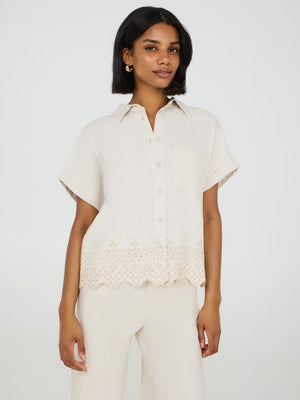 Blouse en lin à manches courtes Oatmeal