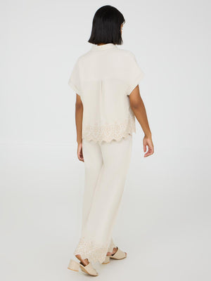 Blouse en lin à manches courtes Oatmeal