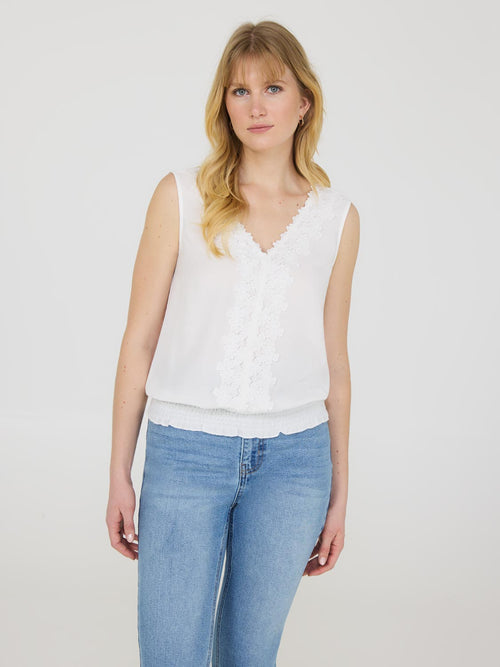 Sleeveless V-Neck Top With Floral Embroidery
