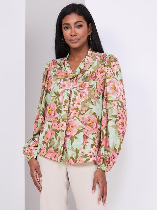 Printed Popover Bow Blouse