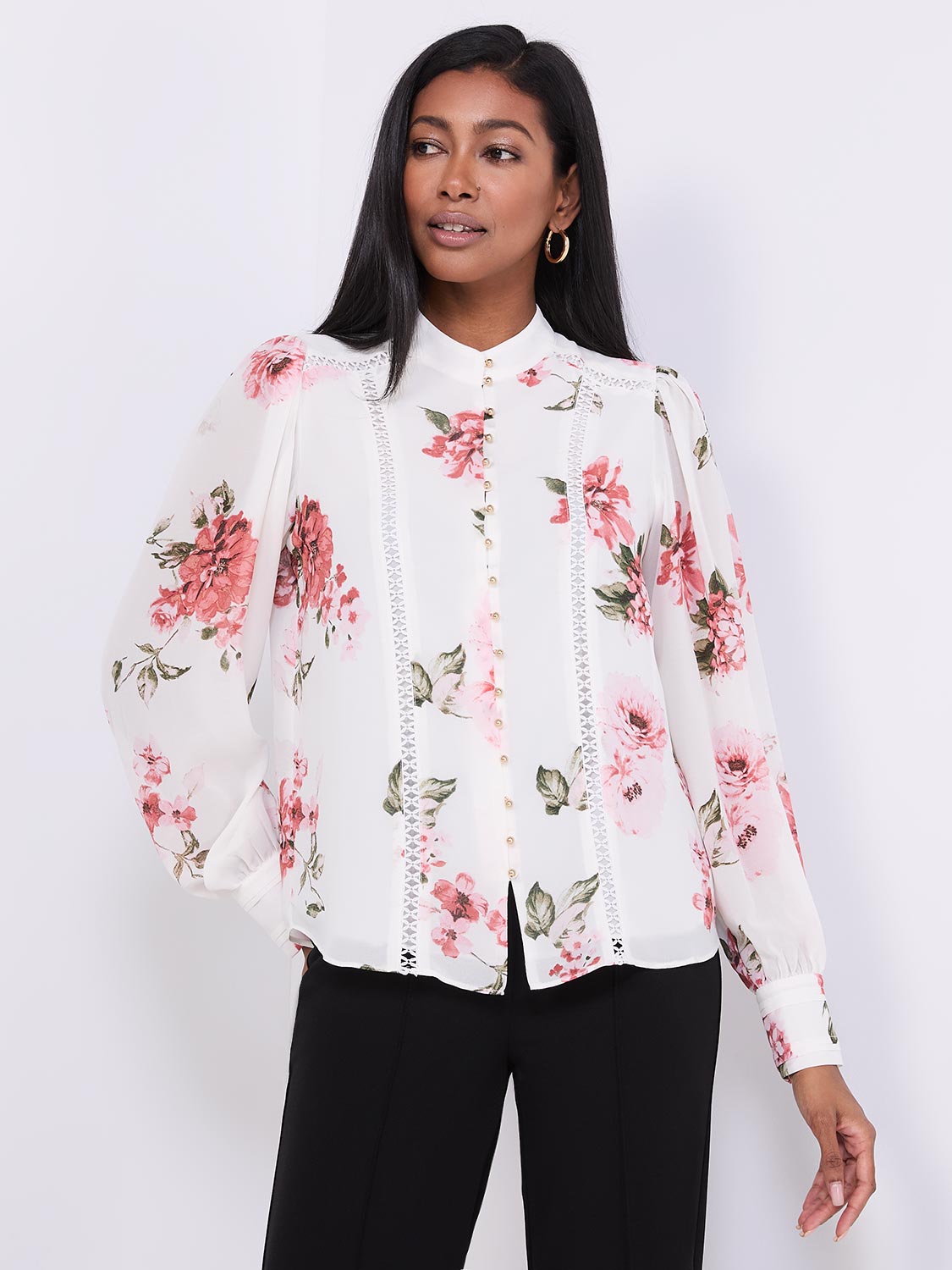 Floral Print Button-Front Blouse – Suzy Shier