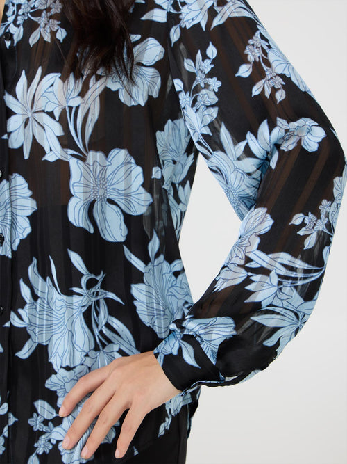 Floral Print Button-Front Chiffon Blouse