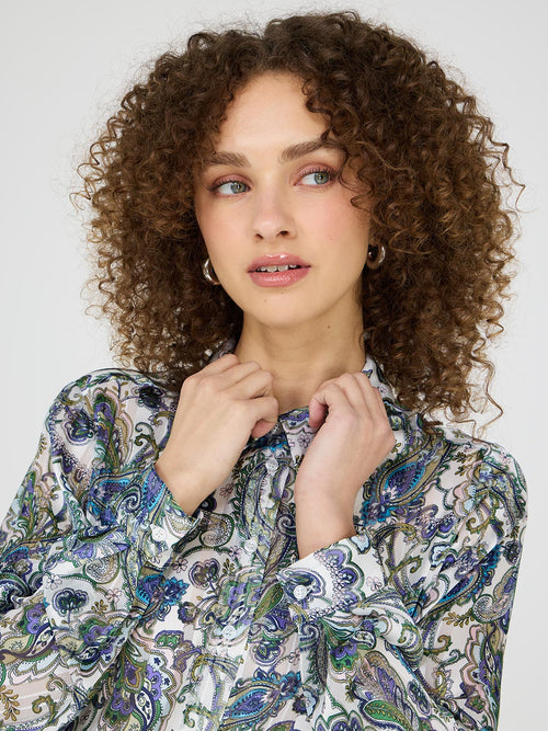 Paisley Print Button-Front Chiffon Blouse