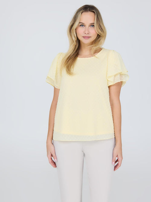 Tulip Sleeve Clip Dot Chiffon Top