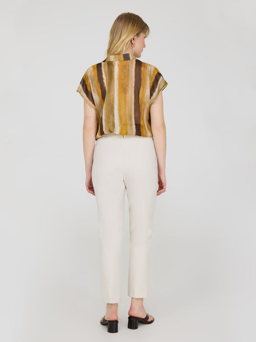 Printed Cap Sleeve Button-Up Blouse