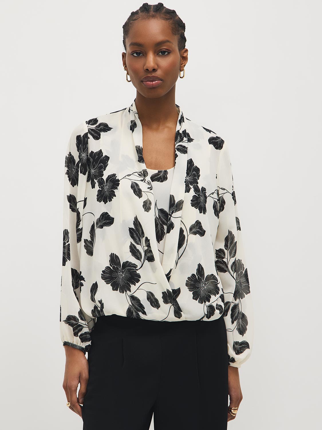 Floral Chiffon Blouson Wrap Blouse – Suzy Shier