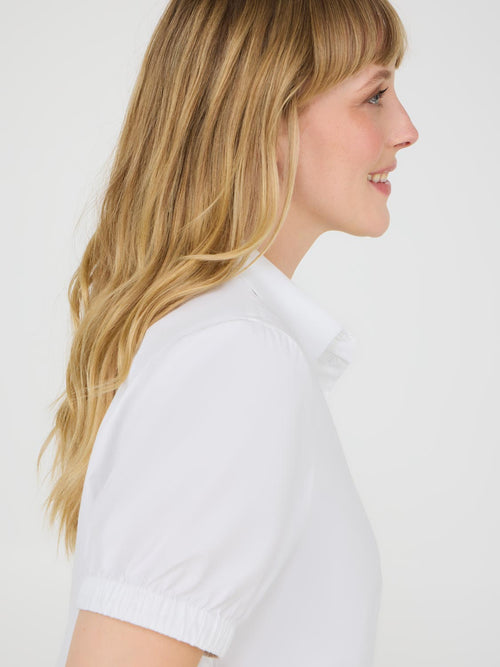 Puff Sleeve Button-Up Cotton Blouse
