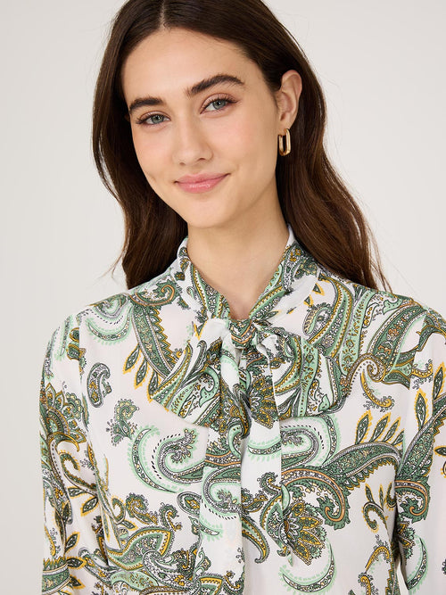 Paisley Print Chiffon Tie Neck Blouse