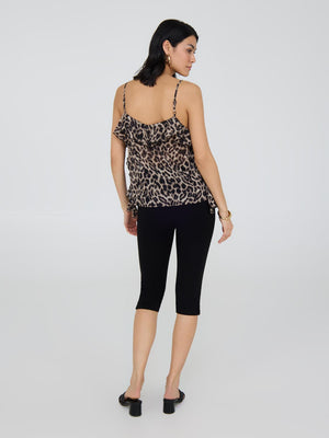 Animal Print Ruffle Chiffon Tank Top Beige