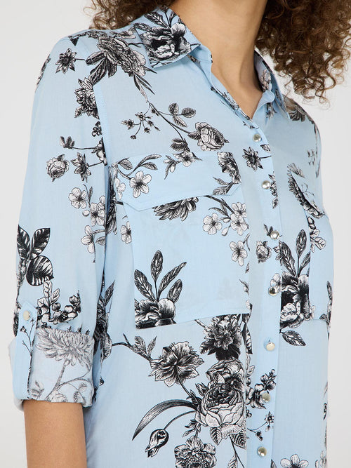 Floral Print Button-Up Blouse