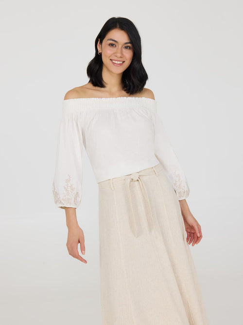 Off-The-Shoulder Linen Bubble Hem Top