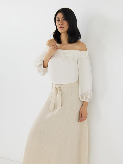 Off-The-Shoulder Linen Bubble Hem Top