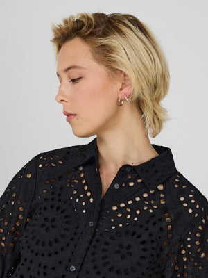 Short Sleeve Eyelet Blouse Black