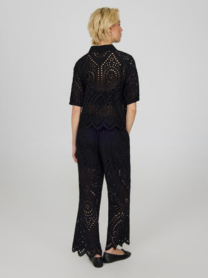 Short Sleeve Eyelet Blouse Black