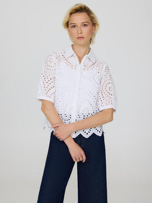 Short Sleeve Eyelet Blouse White