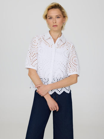 Short Sleeve Eyelet Blouse White