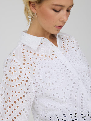 Short Sleeve Eyelet Blouse White