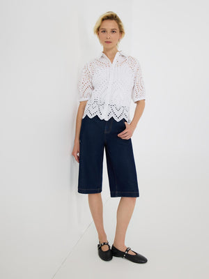 Short Sleeve Eyelet Blouse White