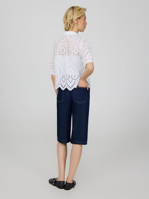 Short Sleeve Eyelet Blouse White