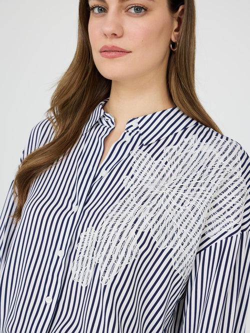 Floral Appliqué Striped Blouse