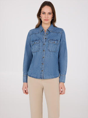 Chemise en denim boutonnée sur le devant Lt Denim Blasted