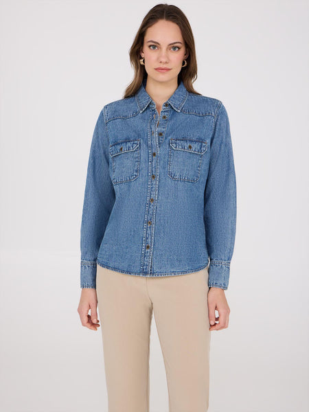 Cotton Denim Button-Front Shirt – Suzy Shier