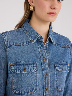 Denim Button-Front Shirt Lt Denim Blasted