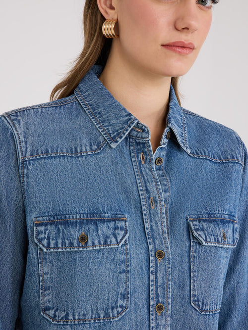 Denim Button-Front Shirt