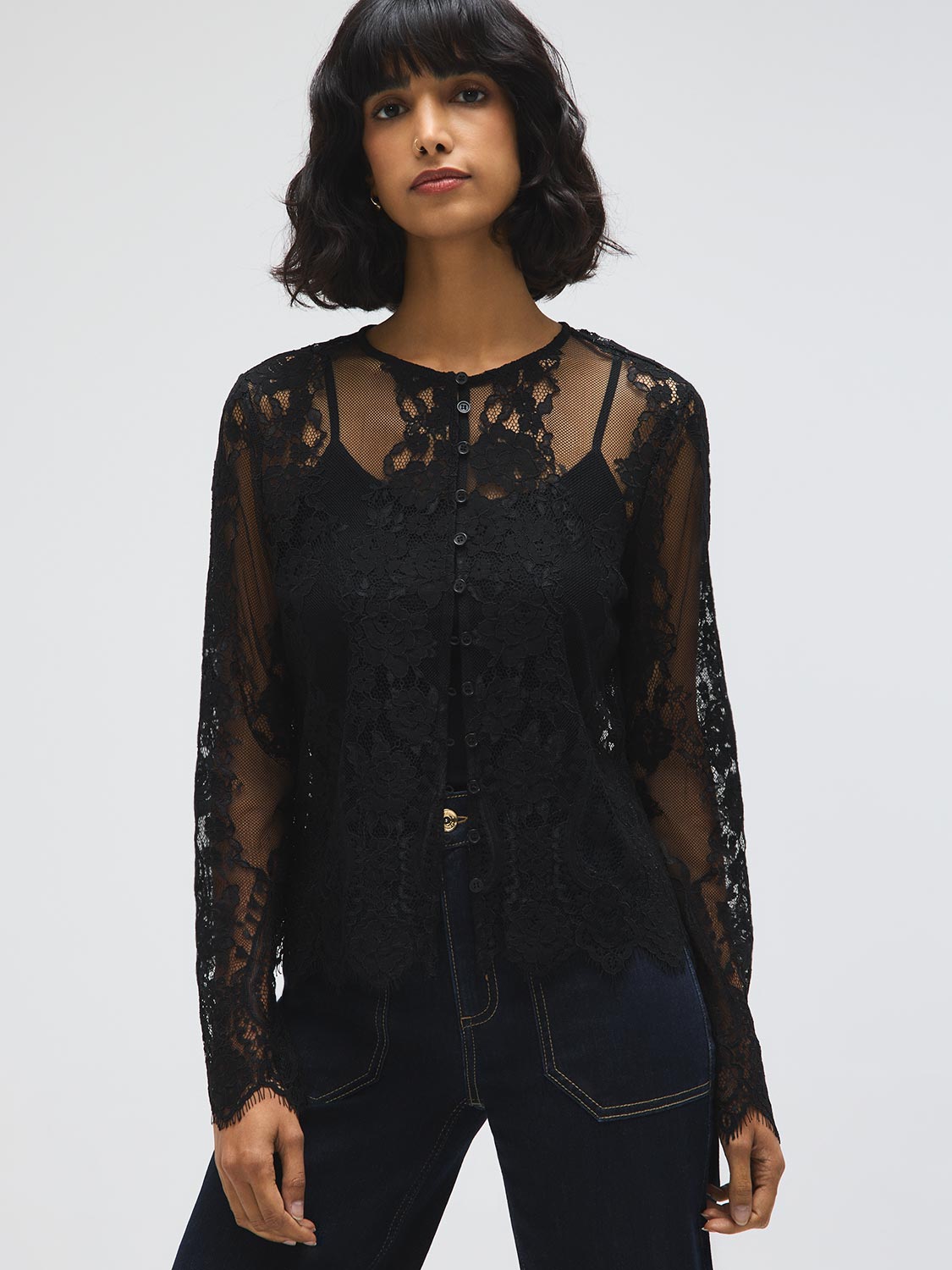 Scallop Lace Button-Front Top – Suzy Shier
