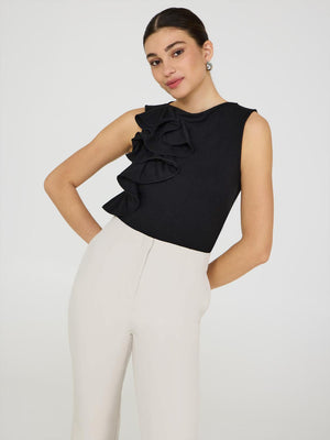 Sleeveless Ruffle Front Top Black