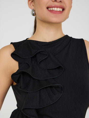 Sleeveless Ruffle Front Top Black