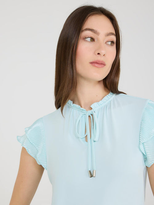 Double Ruffle Sleeve Top With Front Keyhole