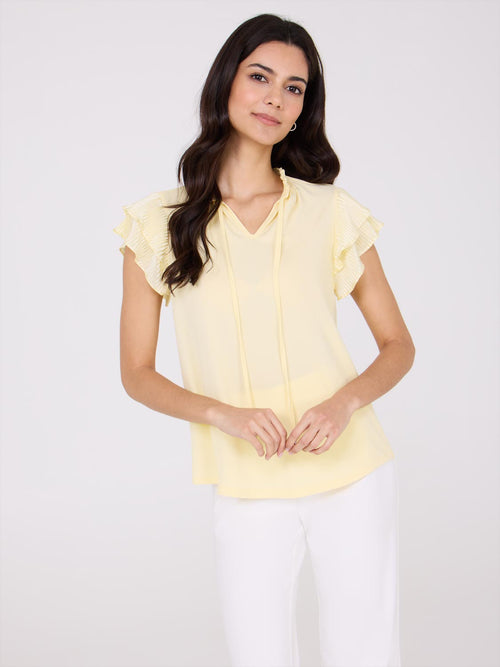 Double Ruffle Sleeve Top With Front Keyhole