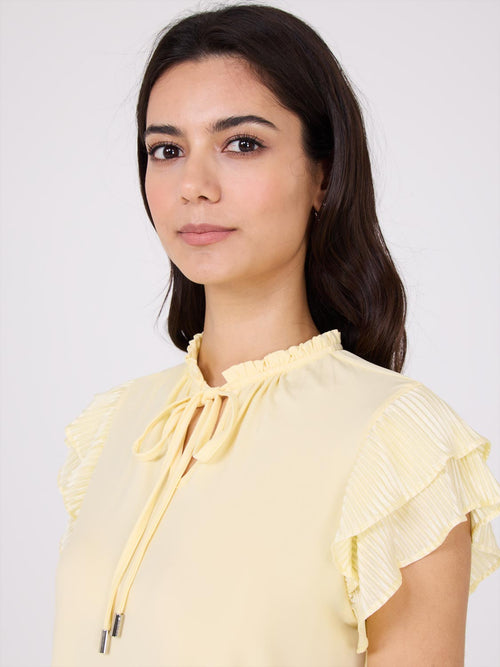 Double Ruffle Sleeve Top With Front Keyhole