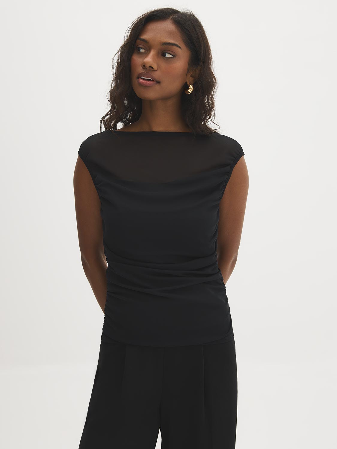 Mesh Illusion Boat Neck Top