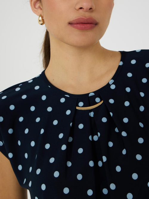 Dot Print Pleated Top With Bar Detail