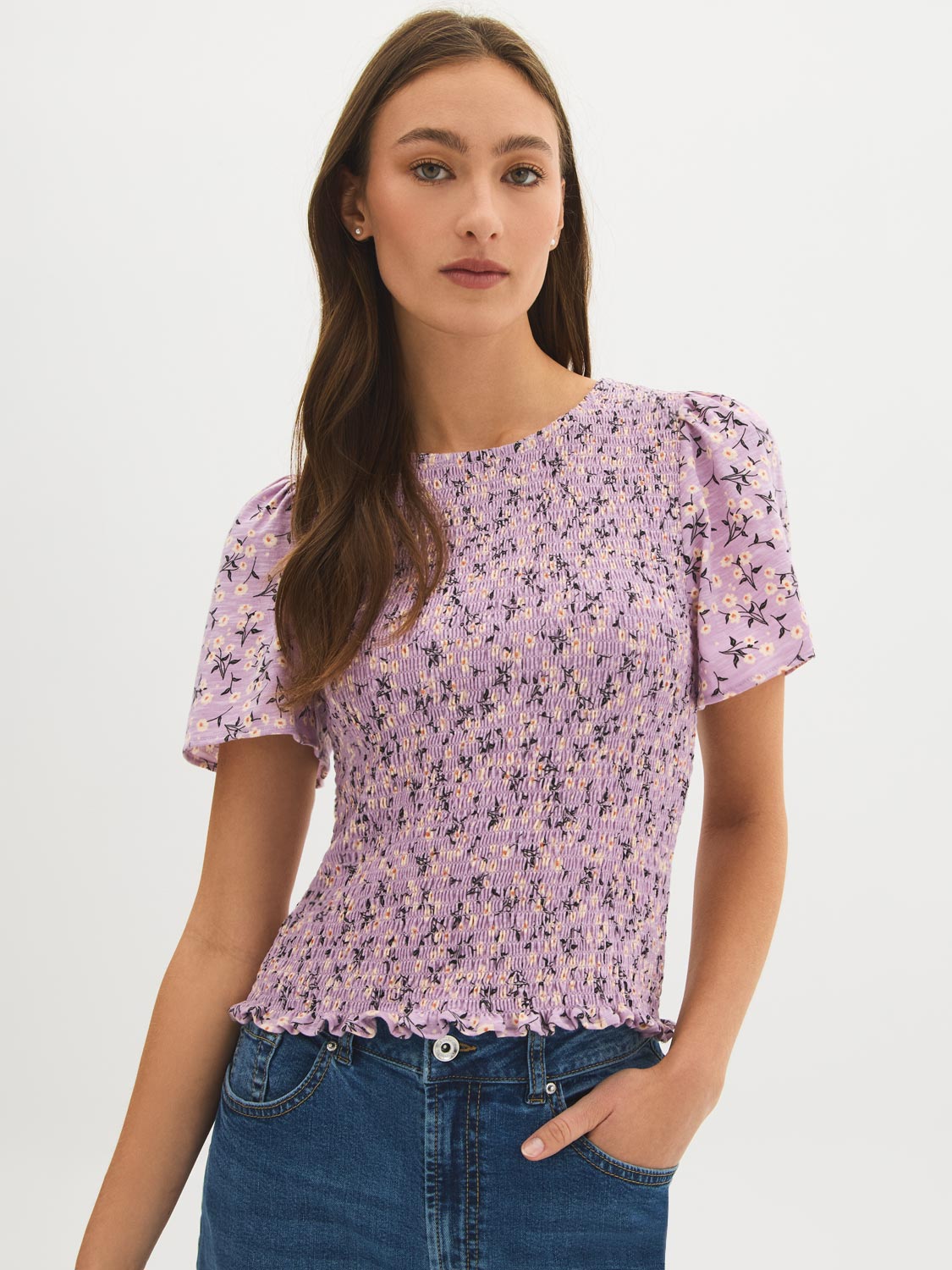 Cotton Ditsy Print Smocked Top – Suzy Shier