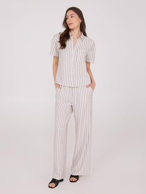 Pantalons palazzo en lin rayé Sand